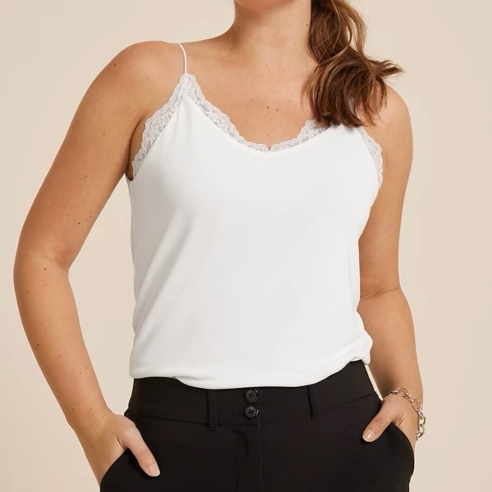 Maurices Solid White Lace Trim Swing Cami Tank Top V-neck Bridal Xlarge Women’s